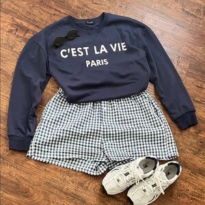 Navy Blue C'est La Vie Crew Neck Pullover Sweatshirt